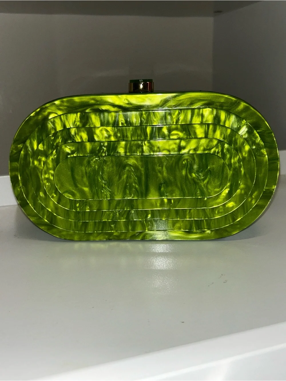 Urban Expressions Lime Green Oval Acrylic Crossbody Clutch